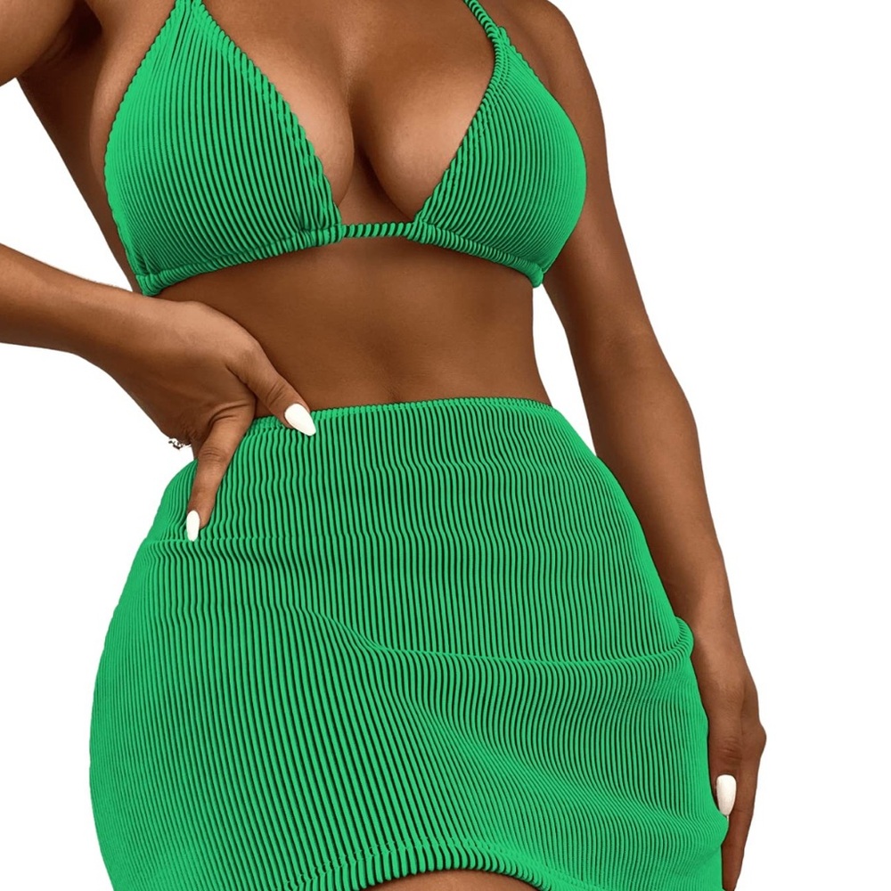 Vibrant Green Ribbed Bikini Set